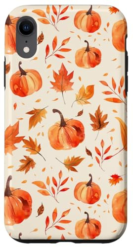 Herbst Kürbis Bunte Blätter Saisonales Naturmuster Hülle für iPhone XR