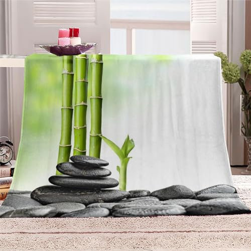 Zen Bambus 3D Drucken Microfaser Kuscheldecke Flauschig Flanell Decke 150x200 Stein Kinder Mädchen Jungen Weich Warm Wohndecke Tagesdecke für Sofa Couch und Bett TV-Decke