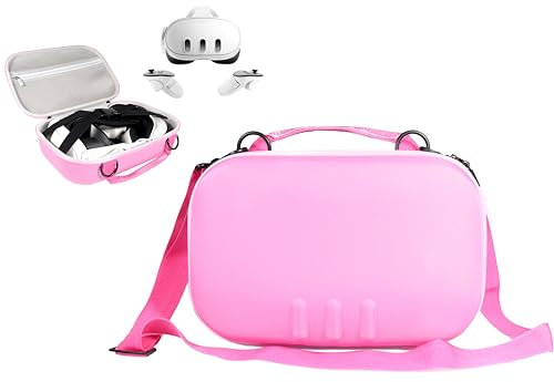 GETGEAR VR Headset Case for compatible with Meta Quest 3/ 3s, Portable travel organizer for VR and controllers with shoulder strap, also fits for Meta Quest 2, Oculus Quest 3, Vision Pro (Pink)