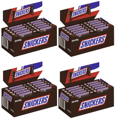 SNICKERS Riegel 50g Schokoriegel Schokolade Milchschokolade, gefüllt mit feiner Candy-Creme und Karamell mit Erdnüssen (6400g (4er Pack))