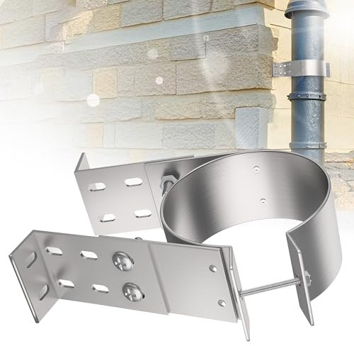 YUEYIN 7,6 cm verstellbare Kamin-Wandhalterung, Pellet-Schornstein-Wandriemen, Lüftungskanal-Wandbefestigung, Metall, silberfarben