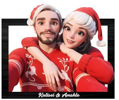 Qygtritvo Panneau photo 3D en bois personnalisé de style dessin animé, cadre photo de caricature de personnage de Cusotm, cadre photo de famille personnalisable, cadeaux de Noël, décoration