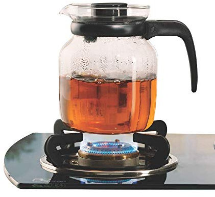 Tetera de vidrio con tinción y tapa, 1 litro, vidrio de borosilicato, apta para microondas, lavavajillas y horno