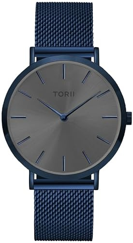 TORII Unisex-Uhr Grau Edelstahl - rund Quarz N38NM.AN Milanaise-Armband Strichindizes wasserdicht 50 m