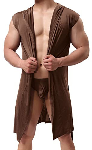 Bademantel Herren Sauna Zubehör Morgenmantel Herren Leicht Badeponcho Herren Hausanzug Herren Schlafanzug Herren Lang Einfarbig Ärmellose Für Sauna Bequem