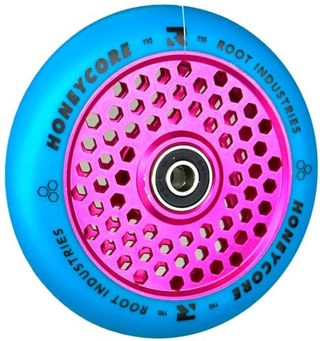Root Industries Air Honeycore 110mm Stunt-Scooter Wheel Trick Roller Ersatz Rad Rolle + Fantic26 Sticker (Pink/Pu Blau)