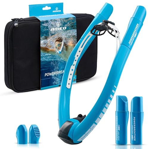 AMEO POWERBREATHER Lap - Atem Trainingsgerät fürs Schwimmbecken mit 100% Frischluft für Erwachsene und Kinder - Schnorchelset mit intelligentem Ventilsystem und 100% trockener Atemluft