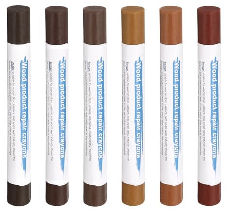 sourcing map Wood Filler Sticks 6 Colors Wooden Wax Touch Up Furniture Repair Crayons for Brown Sandalwood, Rosewood, Black Walnut, Amber Yellow, Birch