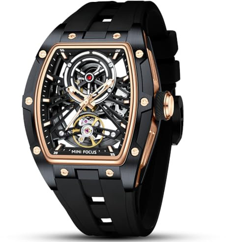 LOYEWAIER Herrenuhr Chronograph 5ATMWaterproof Sport Mechanische Uhren Rose Gold Lünette Mode Armbanduhr für Männer