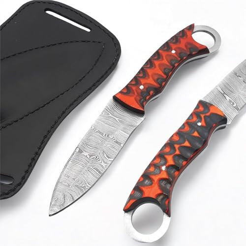 TATLA CRAFT Handgeschmiedetes Jagdmesser mit Lederscheide – Bushcraft Messer mit feststehender Klinge & ergonomischem Rosenholzgriff – Outdoor Survival Scout Messer