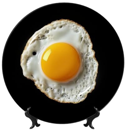 ZSUUGJ Fried Egg 10 Inch Ceramic Plate Display Home Display With Stand Wall Hanging Plate For Home Decor