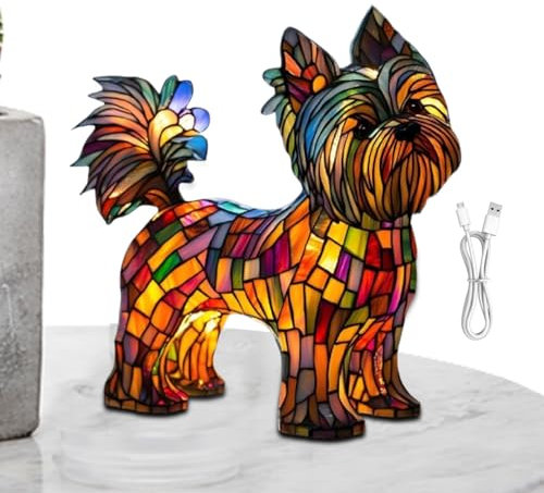 Yorkshire Terrier Lampe, Harz Hund , Vintage Handbemalt, Multifunktionales Ambient Licht für Nachttisch, Wohnzimmer, Kinderzimmer, Haustierliebhaber