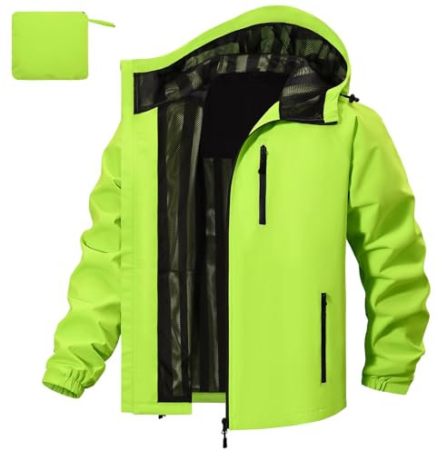 FemiChic Regenjacke Herren Wasserdicht Atmungsaktiv Outdoor Fahrrad Dünne Ultraleichte Wanderjacke für Rain Camping Sommer Leichte Jacke(Grün,M)
