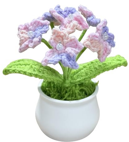 Pot de fleurs hortensia tricoté à la main en crochet (rose, violet + pêche)