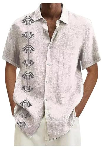 Uwdiohq Mes Commandes en Cours Chemise Homme Ete Lin Chemisette Manches Courtes Blanche 4XL Hawaienne Palmier Vetements Tunique Medievale Garcon T Shirt Col Mao Halloween Manche Courte