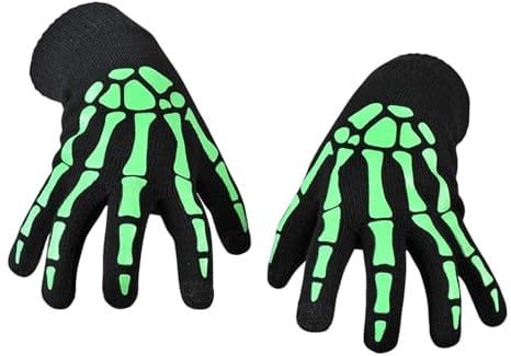 Lykofudi Halloween-Skelett-Handschuhe für Erwachsene - leuchten im Dunkeln, mit Touchscreen-Funktion - Grusel- Skelett Kostüm Sensenmann Kostüm Accessoire Horror Handschuhe Schwarz