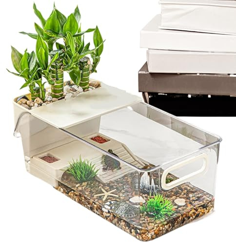Wezalget Tortuguera – Jaula para Tortugas, Caja reproductiva Transparente con área emergente para pequeños Animales, Peces, gambas, Anfibios