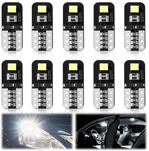 Lueden 10PCS T10 W5W LED Bulbs 2SMD 2835 Wedge Bulb 12V Canbus Error Free | Super Bright 6500K Xenon White for Car Interior Dome Map Side Marker Door Courtesy License Number Plate Lights