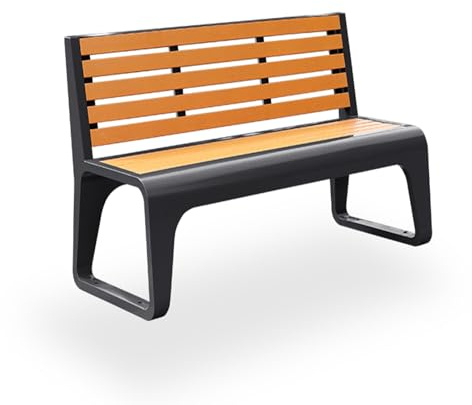 Edelstahl PS Holz-Kunststoff Parkbank Outdoor Gartenbank Nicht Leicht Zu Rosten Starke Tragfähigkeit Für Balkon Terrasse Garten(Teak Color,150cm/59in)