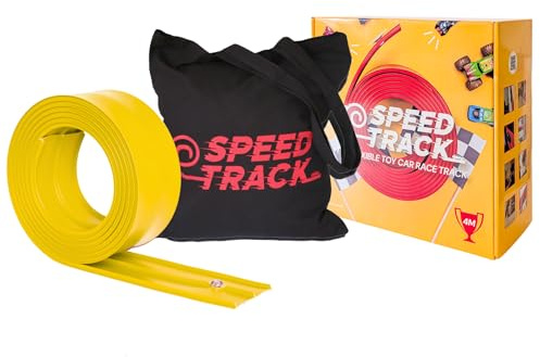 Speed Track 5m Lightning Bolt Yellow Flexible Toy Car Track with Storage Bag - Indoor & Outdoor Flexible Diecast Car Monster Truck Race Track for Loops, Jumps, Ramps with Suction Cups