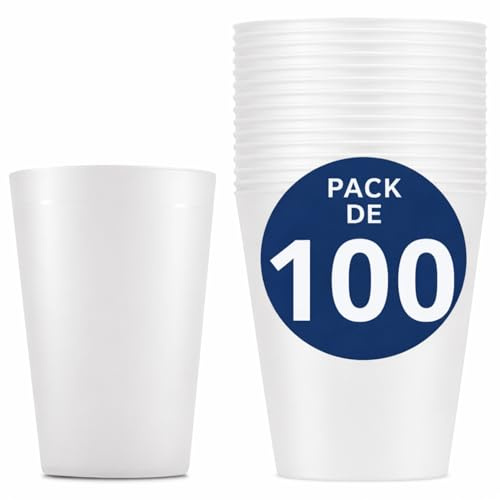 100 Gobelets Plastique Réutilisables 33 cl - Gobelet Rigide Sans BPA en Polypropylène - Lavable Lave Vaisselle, Durable et Idéal Fêtes, Mariages, Anniversaires, Événements - Entreprise Française (100)