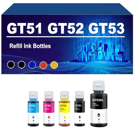 KLXFJ GT51 GT52 GT53 Botellas De Tinta De Recarga Compatibles para Tanque 411 418 508 510 511 516 518 536 538 588 589 592 593 596 599 618 672 676 725 726 728 755 758 798 GT5810 GT5820,5 Colors-1 Set