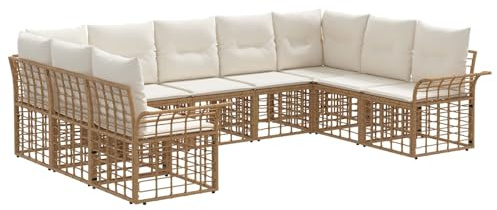 vidaXL Outdoor-Sofagarnitur 9 pcs Natürlich und Cremweiß Polyester, Moderne Garten-Sofa-Ecke, wetterfest, mit verstellbaren Füßen, rustikaler Stil, für die Terrasse