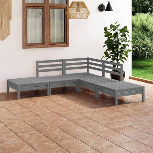 Ordellia Salon de Jardin 5 pcs en Bois de pin Massif Gris, Ensemble modulable Palette avec canapés fauteuils Table Repose Pieds pour terrasse Jardin Balcon détente