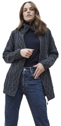 Carraig Donn Klassische Merino-Bienenwabe irische Aran-Wurfdecke , Holzkohle, Large