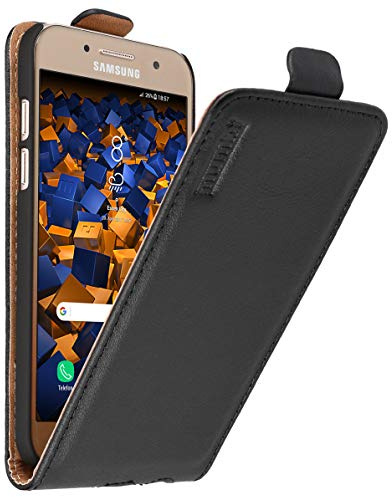 mumbi Echt Leder Flip Case kompatibel mit Samsung Galaxy A3 2017 Hülle Leder Tasche Case Wallet, schwarz - 4.7 Zoll