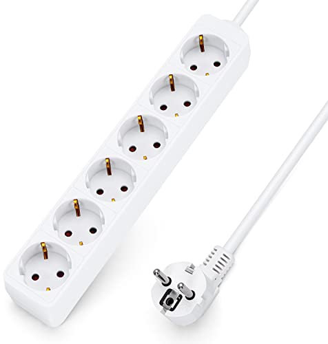 Aigostar Steckdosenleiste 6-Fach Tischsteckdose Kindersicherung 1'5m Kabel, Weiß
