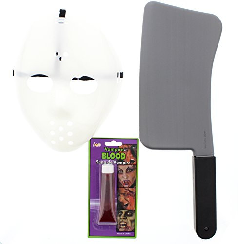 Zac's Alter Ego Halloween Fancy Dress Set - Hockey Mask, Blood & Plastic Cleaver
