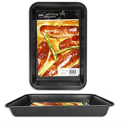 Oblong Turkey Tin Pack of 2 Non Stick Oven Tray for Roasting & Baking 26x17x3cm