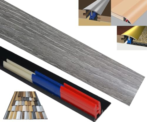 Laminated Threshold Strip Clip System 38mm x 90cm Multi-Height & Pivot Self Adhesive Easy Fit (Silver Grey)