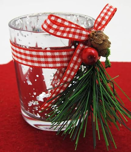 Spiegelglas Teelichthalter mit Zapfen und Ilexdekor ca. 5,5 x 5,5 x 6,8 cm