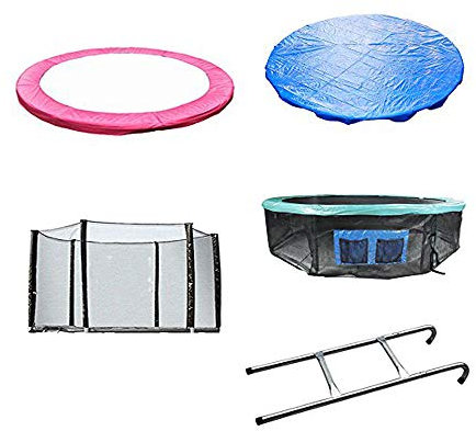 Greenbay 10ft-8pole Pink Trampoline Replacement Spring Cover Padding Pad & Safety Net & Skirt & Rain Cover & Ladder Bundle