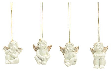 16er Set Engelfiguren zum Hängen Weiss mit Goldschimmer Hochzeit Taufe Geburt Weihnachten Angel Gebet Andenken