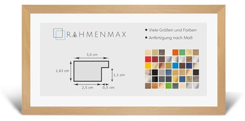 RahmenMax® Morena Bilderrahmen Holz 20x60 cm zum Aufhängen/Bilderrahmen Maßanfertigung möglich/MDF Posterrahmen/Bilder Rahmen in Buche Dekor mit 1mm klarem Acrylglas/Puzzle Rahmen