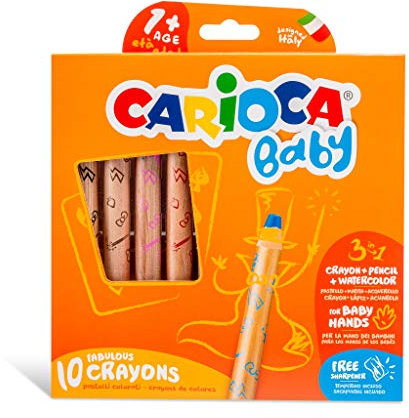 Carioca Lápices 3 en 1 con Sacapuntas Baby, 10 lápices, Multicolor