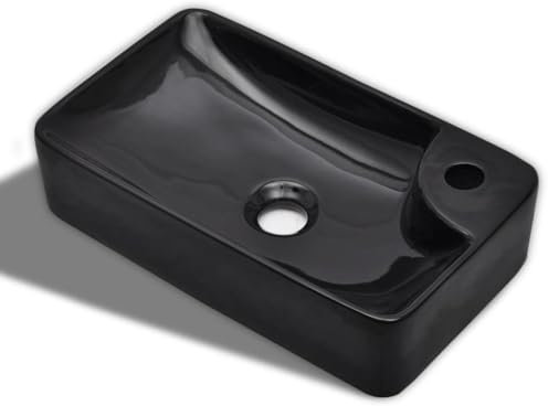 vidaXL Vasque à Trou pour Robinet Céramique Noir pour Salle de Bain Lavabo