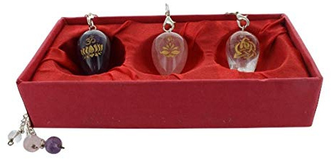 Coffret 3 pendules en pierre : Amethyste, Quartz Rose et Cristal de Roche