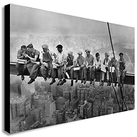 Fab Canvas Leinwandbild, Motiv Lunch Atop Skyscraper – gerahmter Druck – 119,4 x 83,8 cm – Wohnzimmerdekoration