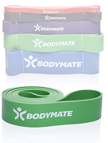 BODYMATE Fitnessband 208 cm, elastisches Widerstandsband aus Naturlatex, trainiert Kraft, Ausdauer, Koordination, Flexibilität UVM., für Anfänger & Profis, in Grün