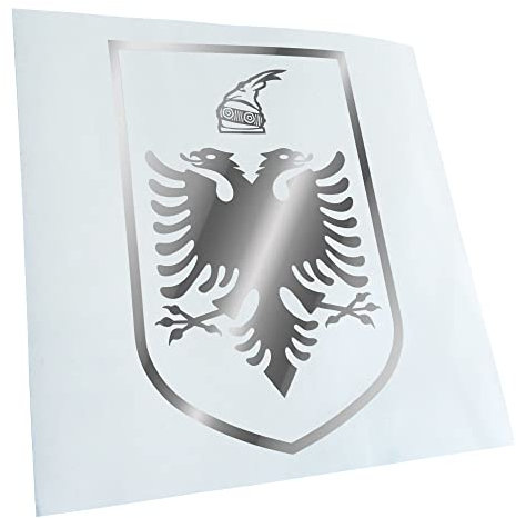 Kiwistar - Autoaufkleber - Albanien Wappen - Chrom - 15,2x10cm - Heckscheibe Auto Aufkleber wetterfest für Kfz LKW Mofa Truck - Sticker außen selbstklebend Tuning Zubehör für Fenster Fahrzeug Scheibe