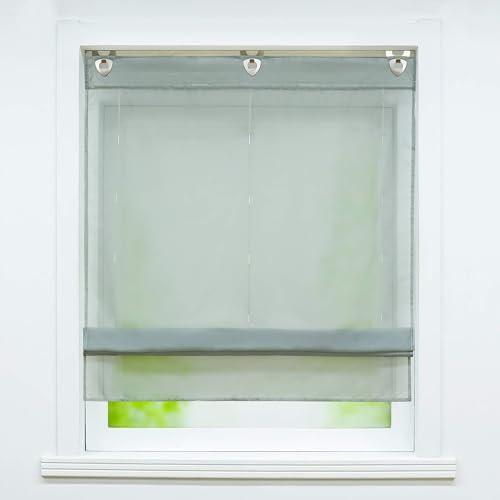 Joyswahl Voile Raffrollo mit Hakenaufhängung, ohne Bohren »Hanna« Schals Fenster Unifarbige Vorhänge BxH 60x130cm Grau 1er Pack