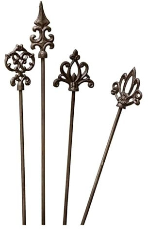 Loberon Rosenstäbe 4er Set Baton - Antikbraunes Gusseisen, Nostalgie-Look, Dekorative Pflanzenstütze, 100 cm
