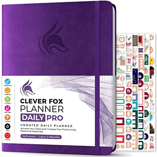 Clever Fox - Planner Daily PRO - A4, Täglicher Lebensplaner und Dankbarkeits-Tagebuch zur Steigerung der Produktivität, Zeitmanagements, Zum Erreichen Ihrer Ziele, Undatiert, 3 Monate, Lila