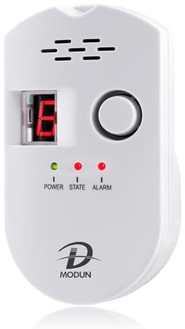 Détecteur de Gaz, Détecteur de fuite de gaz LPG/Gaz Naturel/Charbon, Moniteur de Capteur Enfichable avec Alarme sonore et affichage numérique à LED, Alarme de gaz combustible Méthane, Propane, Butane