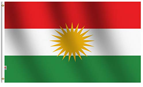 90 x 150 cm Kurdistan-Flagge, Siebdruck, 100D dickes Polyester-Messing-Ösen, lichtbeständig, Premium für Zuhause und Paraden, offizielle Party-Curdistan-Flaggen