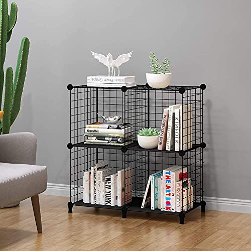 HOMIDEC 4 Cube Wire Storage Shelves, Multifunctional DIY Wire Fence Wardrobe Closet Cabinet Bookcase Bookshelf Perfect for Office/Livingroom/kitchen/Bathroom